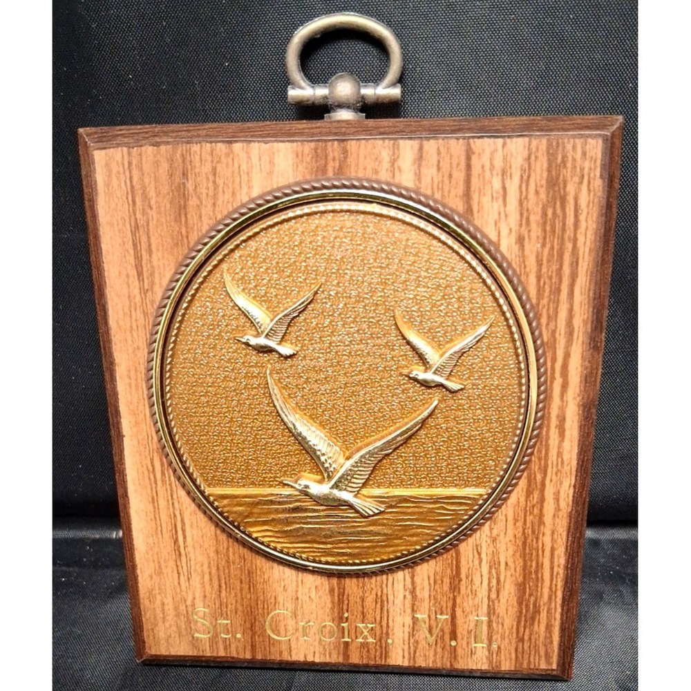 Vintage‎ St. Croix, V.I. Wood Plaque w/Raised Metallic Flying Geese